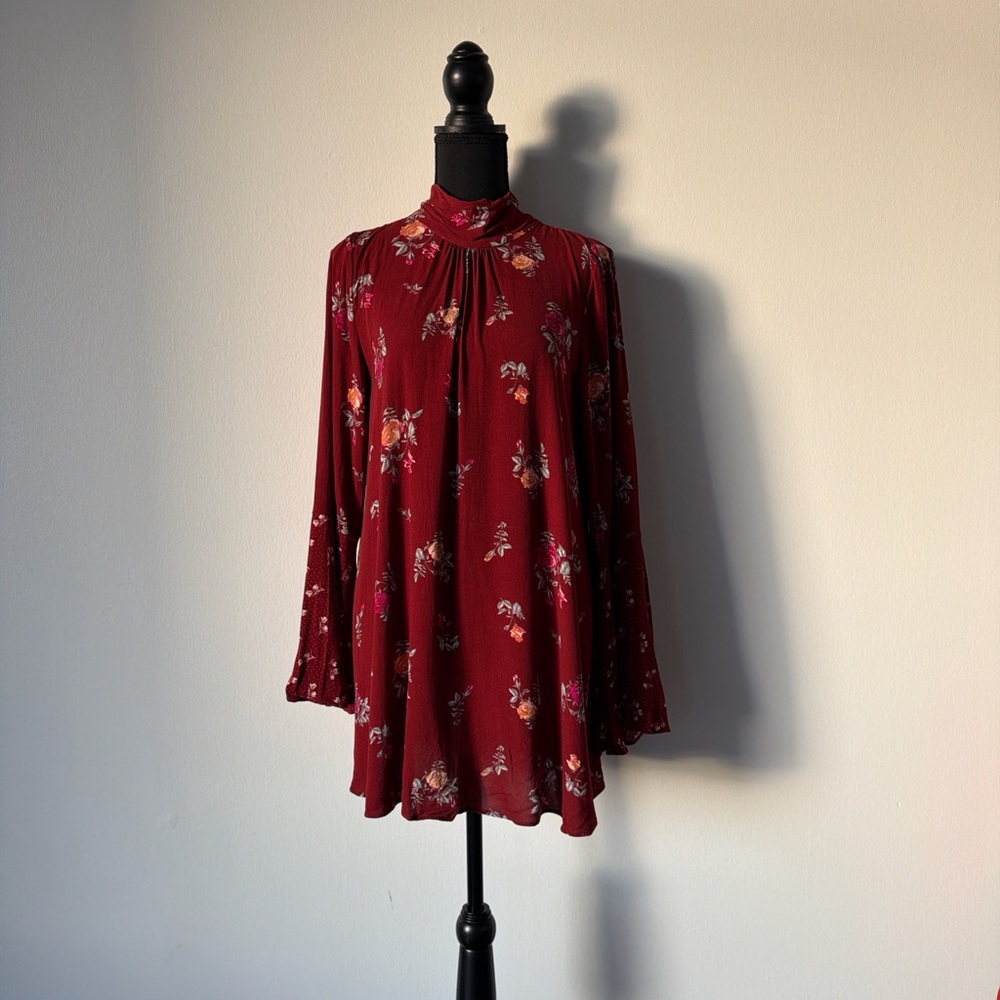 Free People Burgundy Floral Mini Dress